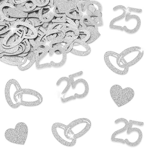 ALEGRE® Streudeko Silberhochzeit Deko, 100 Stk Glitzer Silber Hochzeit Konfetti, Tischdeko Hochzeit Deko Silberhochzeit 25, Silber Hochzeite Streudeko für 25 Jahre Silberhochzeite, 25. Geburtstag Deko