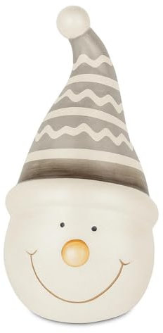 Riffelmacher Schneemann-Gesicht mit Mütze | Weiß Grau | 10 x 17 cm | Winterliche Dekofigur für Fensterbank & Regal | 13106