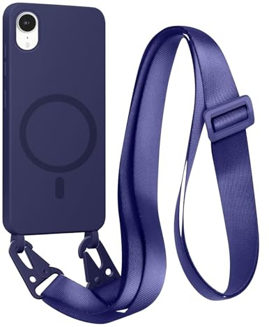 FMPCUON Handyhülle für iPhone XR kompatibel Wireless Charging,Magnetisch Necklace Hülle mit Bands für Abnehmbar Kordel zum Umhängen Silikon Case,Blau