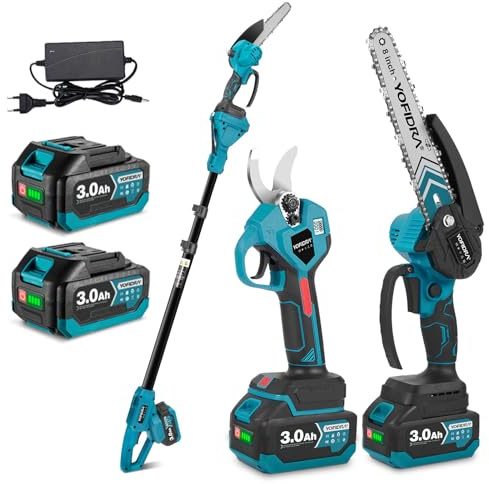 Yofidra 8 Zoll Elektrische Kettensäge mit Teleskopstange & 30mm Elektrische Astschere, Hochentaster Akku mit 2x3000mAh Akkus, 4-in-1 Gartenwerkzeug Set mit akku und ladegerät, Max. Reichweite bis 4,2m
