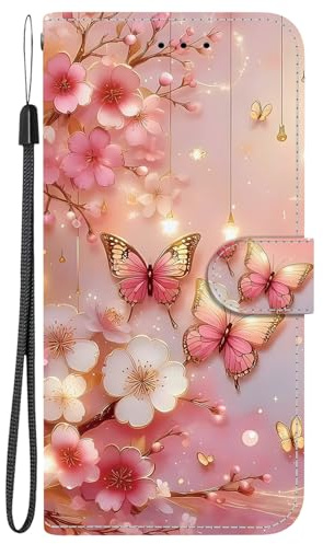 TUUTPU Handyhülle für Samsung Galaxy A17 5G/4G Hülle, PU Lederhülle Klappbar Flip Case Tasche Magnet Kartenfach Standfunktion Schutzhülle Wallet Kartensteckplätzen Muster Motiv Klapphülle, Blumfalter