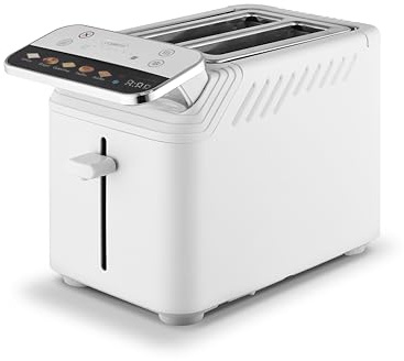 Tower Cavaletto Mirage 2 Slice Toaster, White with Chrome Trim | 5 pre-set options, Digital control panel, Countdown timer, Memory function, 925W power