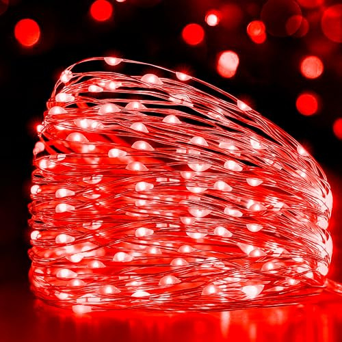 Ollny 10m 100LED Red Fairy Lights Battery Operated,Copper Wire String Light | Waterproof String Lights for Indoor Outdoor Lighting,Bedroom Party Mother's Day Wedding Anniversary Birthday Decorations