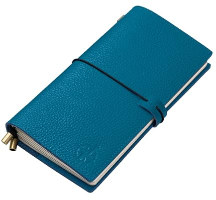 WANDERINGS Travelers Notebook in Regulärer Größe mit Taschen – 11,5 cm x 22 cm – Nachfüllbares Reisetagebuch – Wunderschön Handgefertigt, Blau Lederjournal, Inklusive 100 GSM Blanko-Einlagen