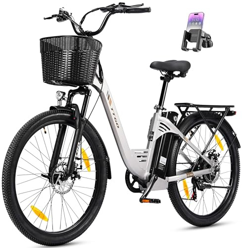ttgo C2 PRO 26 Zoll E Bike, Citybike Trekking Pedelec Elektrofahrrad mit Korb, 250W 52Nm Motor, 36V 18Ah Akku, 80–120 km Reichweite, 7-Gang Schaltung, E-Bike für Damen und Herren