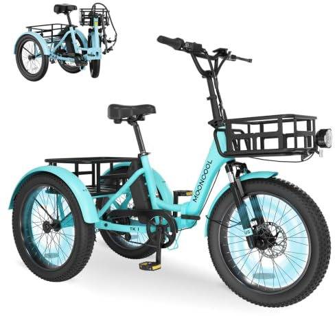 MOONCOOL Elektro Dreirad Erwachsene, 20 Klappbares E-Trike mit Großen Körben, 36V 20Ah Akku & 250W Motor (45Nm), Fatbike E-Bike Herren Damen bis 204kg, 3 Fahrmodi