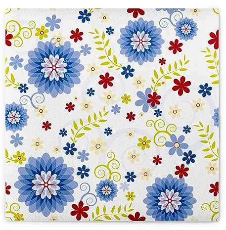 Sovie HOME Serviette RAHEL, florales Design in Blau Kiwi Bordeaux, Linclass® Airlaid, 40 x 40 cm, 1/4 Falz, 12 Stück, hochwertige Tischserviette, elegant und saugfähig