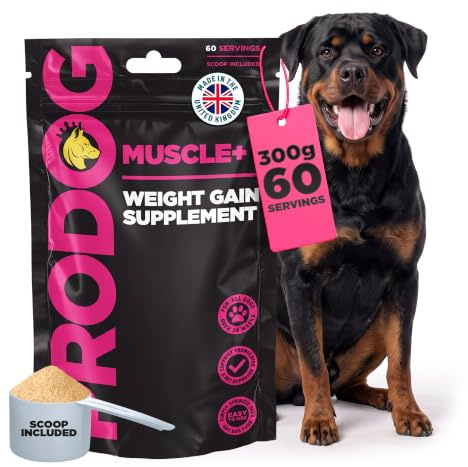 ProDog Muscle+ Dog Weight Gainer Powder, 76% Protein Tri Blend, 300g | 76% protein tri blend of hemp, pea & kelp with fish collagen & omega 3,6,9. No whey or dairy. 60 servings (300g).