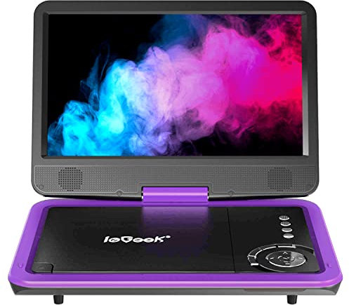 ieGeek Portable DVD Player 12.5, with 10.5 HD Swivel Screen, Car Travel DVD Players 5 Hrs Rechargeable Battery, Region-Free Video Player for Kids Elderly, Remote Control, Sync TV, USB&SD, Purple