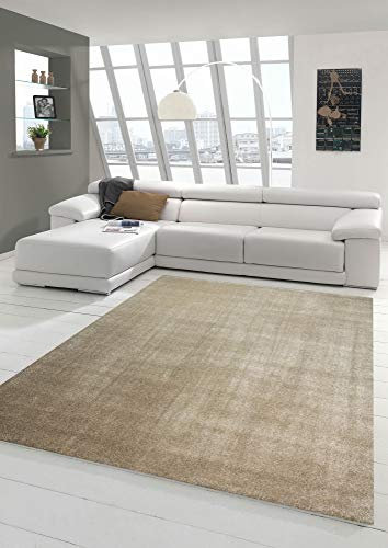 Wohnzimmer Teppich modern Kurzflor mit Uni Design in Taupe Größe 80x150 cm