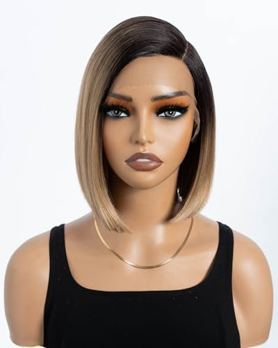 Style Icon Bob Perücke mit Filmansatz Lace Front Wigs Kunsthaar Perücken mit Seitenscheitel 24cm 120g Kunstfaser synthetische Faser (TT6/23)
