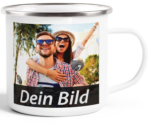 Emaille Moonworks® Fototasse, Tasse mit Foto und Text selbst gestalten, personalisierte Geschenke, Fotogeschenke weiß-silber unisize