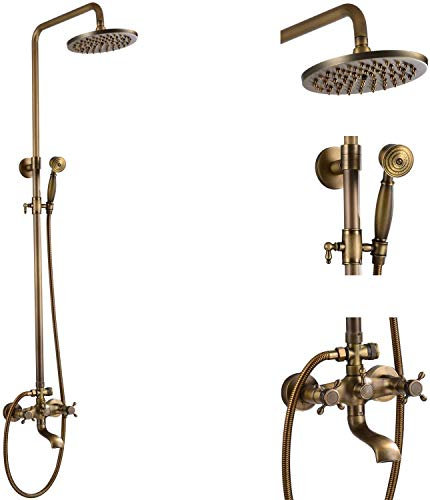 Vintage Retro Sistema de Ducha de Latón Mezclador de Cabeza y Mano para Baño Bañera Extensible Montado en La Pared