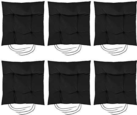 Gardenista Sitzkissen für Gartenstuhl, mit Bändern, rutschfreie, hypoallergene, getuftete Polsterung, wasserabweisend, dicke Qualität, ideal für drinnen und draußen, sichere Bänder (6 Stück, schwarz)
