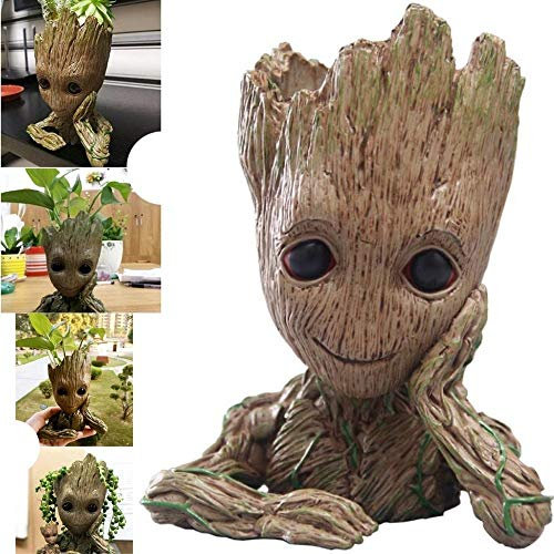 CHRONSTYLE Baby Groot Blumentopf,Galaxy Guard Baby Action Charakter,Nettes Spielzeug Modell Pen Pot (Braun, 14CM)