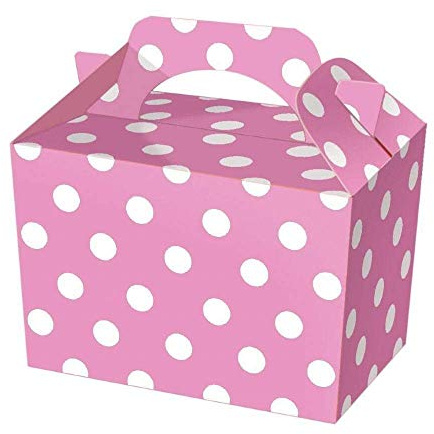 3 X 10 Pink Polka Dot Party Boxes - Spotty Food Loot Lunch Cardboard Gift