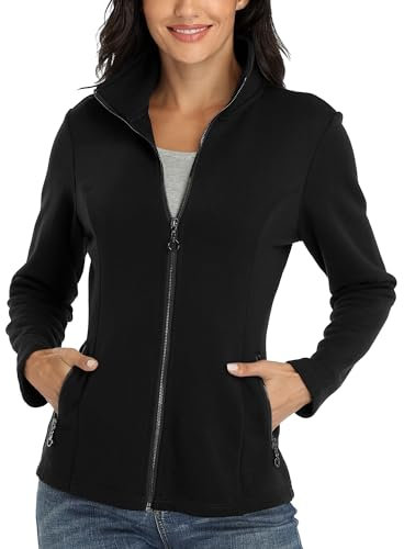 Dilgul Damen Sweatjacke mit Stehkragen Reißverschluss Freizeitjacke Langarm Leichte Jacke, Schwarz