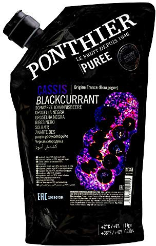 Food-United SCHWARZE JOHANNISBEERE PÜREE Frucht-Püree von Ponthier 2x 1KG Cassis-Black-Currant-Smoothie-Bowl-Sorbet-Quark-Müsli-Topping höchste Qualität ausgewählter Früchte