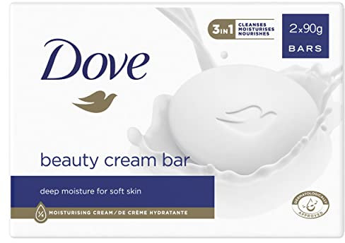 Dove Jabón en Pastilla Limpiadora para Manos y Cara 2en1 con 1/4 de Crema Hidratante - Pack de 2 x 90g