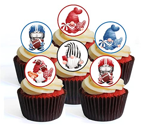 24 American Football Knomes Cupcake Toppers, Rot & Blau Fußball Thema, Knome Thema, Premium Dicke Sweeted Vanilla Wafer Cake Decorations