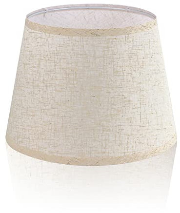 LgowithU Pantalla de tela para lámpara de mesa, pantalla de tambor medio, lámpara de pared, lámpara de noche y lámpara de pie, lino natural, tapa dura, hecha a mano, 32cm x 20cm, araña (blanco-2)