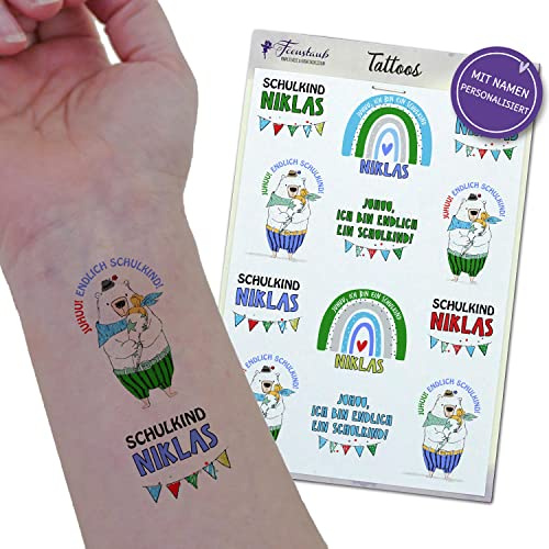 FEENSTAUB Kindertattoos Einschulung, Tattoos für Kinder mit Namen personalisiert, Geschenk zum Schulanfang, Einschulung Schultüte Füllung, 1.Schultag, Schuleinführung Geschenke, Schultüteninhalt