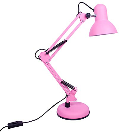Bel Air Home - LED Schreibtischlampe Antigona Flexo | Retro-Vintage Design, E27 USB, Energiesparend | Ideal für Büro, Nachttisch, Lesen | Rosa, Matt (Glühbirne nicht inklusive)