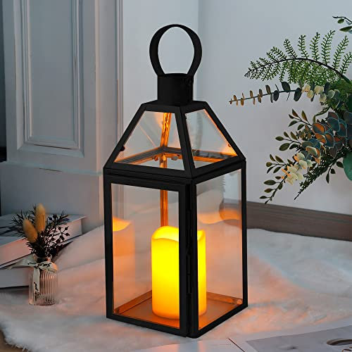 JHY DESIGN Lámparas Decorativas Negras de 40.5 cm de Altura, lámparas de Velas de Acero Inoxidable con Vidrio Templado para Interiores, Exteriores, Eventos, Fiestas y Bodas
