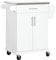 HOMCOM Wooden Kitchen Island on Wheels, Serving Cart Storage Trolley with Stainless Steel Top, Drawer, Side Handle and Rack, White