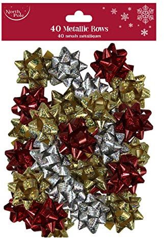 Eurowrap Pack of 40 Luxury Metallic Bows Traditional Christmas Birthday Present Xmas Gift Gold Silver and Red