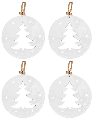 TianWlio 4PC Eisen Schneeflocke Weihnachtsbaum Anhänger Weihnachtsschmuck Weiß Zinn Anhänger Weihnachtsbaum Anhänger Schaukeltuch Mit Gestell