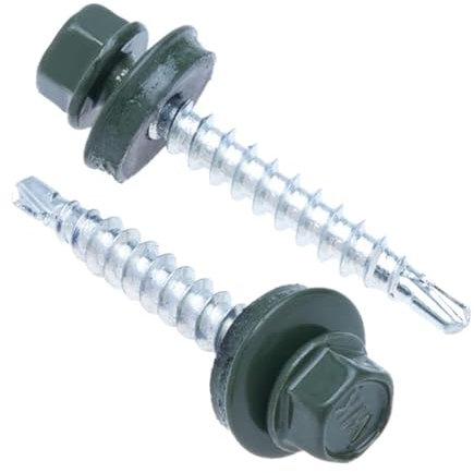4.8 mm x 35 mm Roofing Screws, Hex Head Self-drilling Color (RAL 6020 Chrome Green) Roof Screws With EPDM Sealed Washer, Rust Proof Zinc Plated Hardened Coarse Threads Screw for Outdoor Use (50 pcs)
