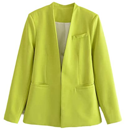 Ruereuu Blazer da donna tinta unita, Giallo limone, L