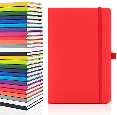 Notes London Blanko-Seiten-Notizbuch, A5, weiß, unliniert, blanko, Stiftschlaufe, Band und Papiertasche, mittelfester Einband, Notizbuch, umweltfreundlich, nachhaltiges Papier (rot)