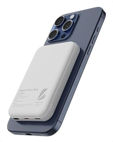 LL TRADER 006 Magnetic Chargeur Portable Magnétique sans Fil 10000mAh, Batterie Externe sans Fil avec Câble USB/USB-C Compatible avec MagSafe, Exclusivement pour iPhone 16/15/14/13/12 Série (Blanc)