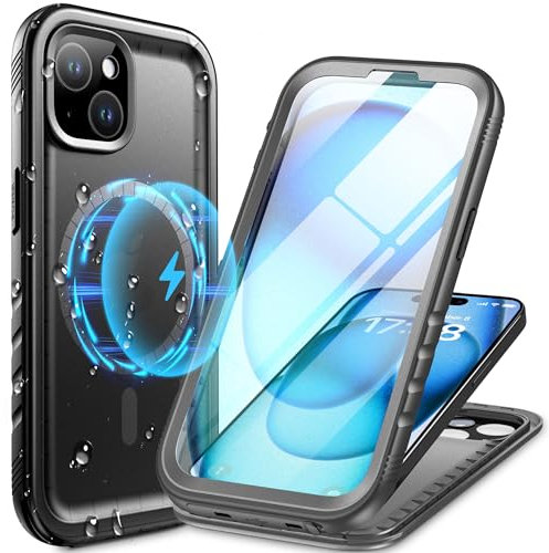 Cozycase Magnetisch Hülle für iPhone 14 Wasserdichte 360 grad Panzerhülle Outdoor [Kompatibel mit MagSafe] IP68 Staubdicht Waterproof Stoßfest Komplettschutz 14 Case/Handyhülle Doppelseitige Dünn Thin