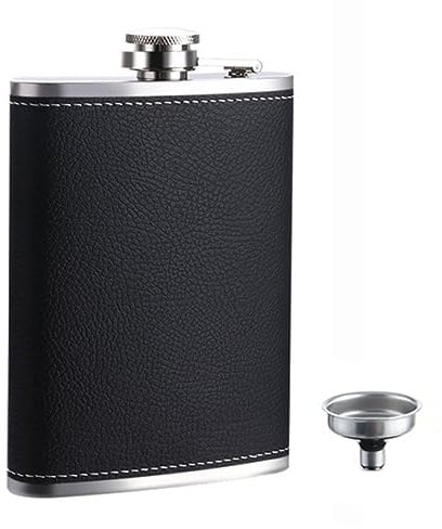 JOCXZI Flachmann 227 ml/8oz,Flachmann,mit Trichter,Flachmänner für Männer, Edelstahl, Geeignet Zum Tragen von Alkohol,Personalisierte Flachmann Schwarz,für Whiskey, Rum, Wodka, Geeigne