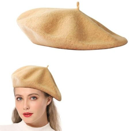 Cerioll Baskenmütze, Barett, Barett Mütze, Barett Mütze Damen, Klassische Französischen Barett, Beret Mütze, Damen Französischen Baskenmütze Franzosenmütze, Barett Bordeaux, Baskenmütze (Kamelfarbe)