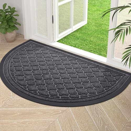 Homaxy Half Moon Door Mats Indoor, Non Slip Rubber Door Matts, Dirt Trapper Absorbent Doormat Outdoor, Washable Heavy Duty Floor Mat for Entrance, Front Door, Kitchen and Garden, 60 x 90 cm, Dark Grey