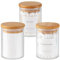 Mini Glass Apothecary Jars, Container Set, Bathroom Organizers and Storage, Bathroom Decor, with Bamboo Lids, Small Kitchen Containers, For Cotton Balls, Pads and Swabs, 10 oz, Set of 3