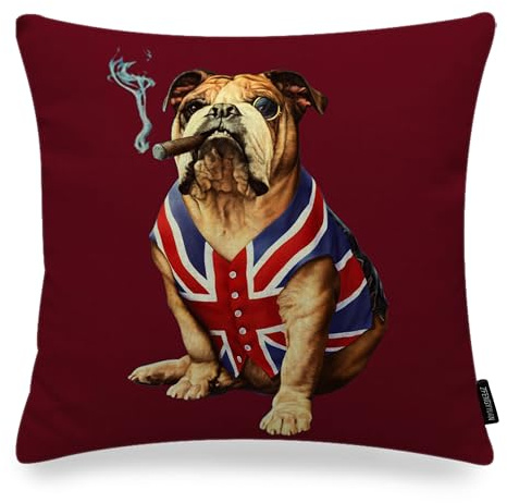 ZFENGYYUAN Federa per cuscino con bandiera inglese e Union Jack, 45,7 x 45,7 cm, decorazione da ufficio con bulldog inglese