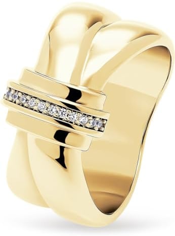 JETTE Damen-Damenring 925er Silber 13 Zirkonia 57, Gelbgold 32025585