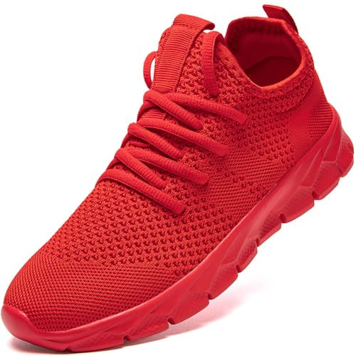 ZGPWZWL Herren Sportschuhe Atmungsaktiv Gym Turnschuhe Leichtgewicht Laufschuhe Lace Up Freizeitschuhe Trainer Outdoor Sneaker für Herren,Rot,EU44