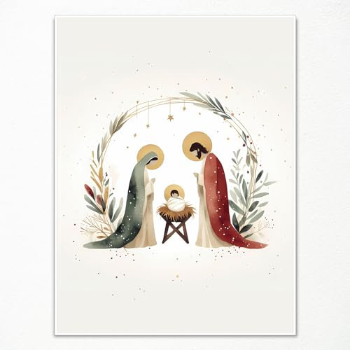 Neejaold Vintage Maria & Joseph Geburt Jesu Christi Poster, Krippe, Leinwand, Wandkunst, heilige christliche spirituelle Malerei, Krippenbilder für Wand, Heiliges Geschenk, 30,5 x 40,6 cm, ungerahmt