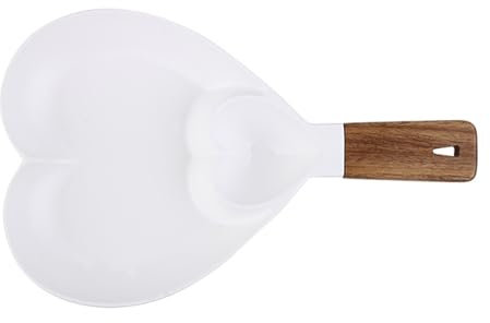 soulnioi Heart Shape Chip and Dip Bowl,Chip and Dip Platter Tray with Wooden Handle,Nacho Tray Dip Dishes,Reusable Party Serving Trays and Platters,for Salads,Breakfast,Burger Plate White