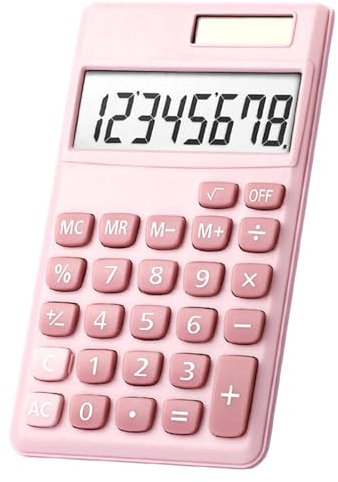 jyibinee Calculatrice standard avec fonctions de base petite taille pour une utilisation en déplacement, boutons confortables à 8 chiffres, fonctionne à l'énergie solaire, grand écran, rose