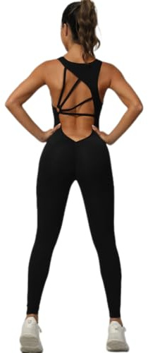 BRONG Jumpsuit Damen Eng Einteiler Yoga Workout Nahtlos Sport Overall Damenfrauenoutfit Sexy Ärmellos StrampelanzüGe Rückenfrei Fitness Strampler