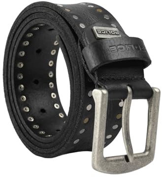 Police Cintura Uomo In Vera Pelle,Borchiata, Alta 4 cm, Accorciabile, Nickel Free 115 (Taglia 48-52)