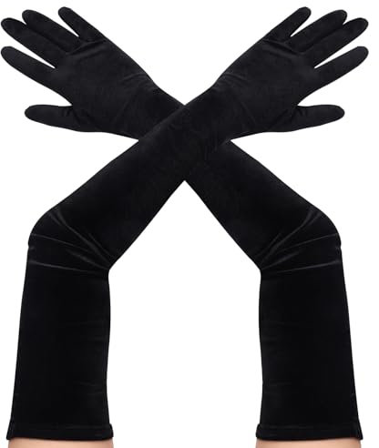Yolev Samt Handschuhe Schwarz Lange Damen Formelle Oper 1920er Jahre Samt Handschuhe Hochzeit Brautkleider Maskerade Cosplay 80er Jahre Damen Kostüm