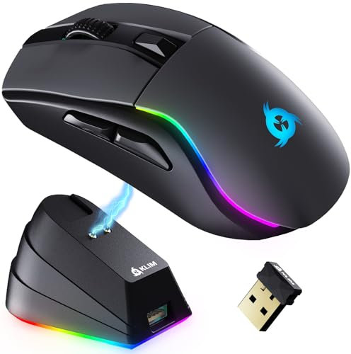 KLIM Blaze Y RGB Rechargeable Wireless Gaming Mouse with Charging Dock RGB - High-Precision Sensor and Long-Lasting Battery - Up to 6000 DPI - Great PC Gaming Mouse - Wired and Wireless Mouse for PC